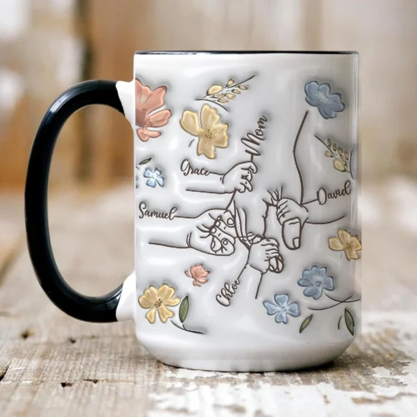 Personalized Mother's Day Gifts- Mom You Hold My Hand Also My Heart Mug- Personalized Holding Mama's Hand 3D Inflated Effect Mug